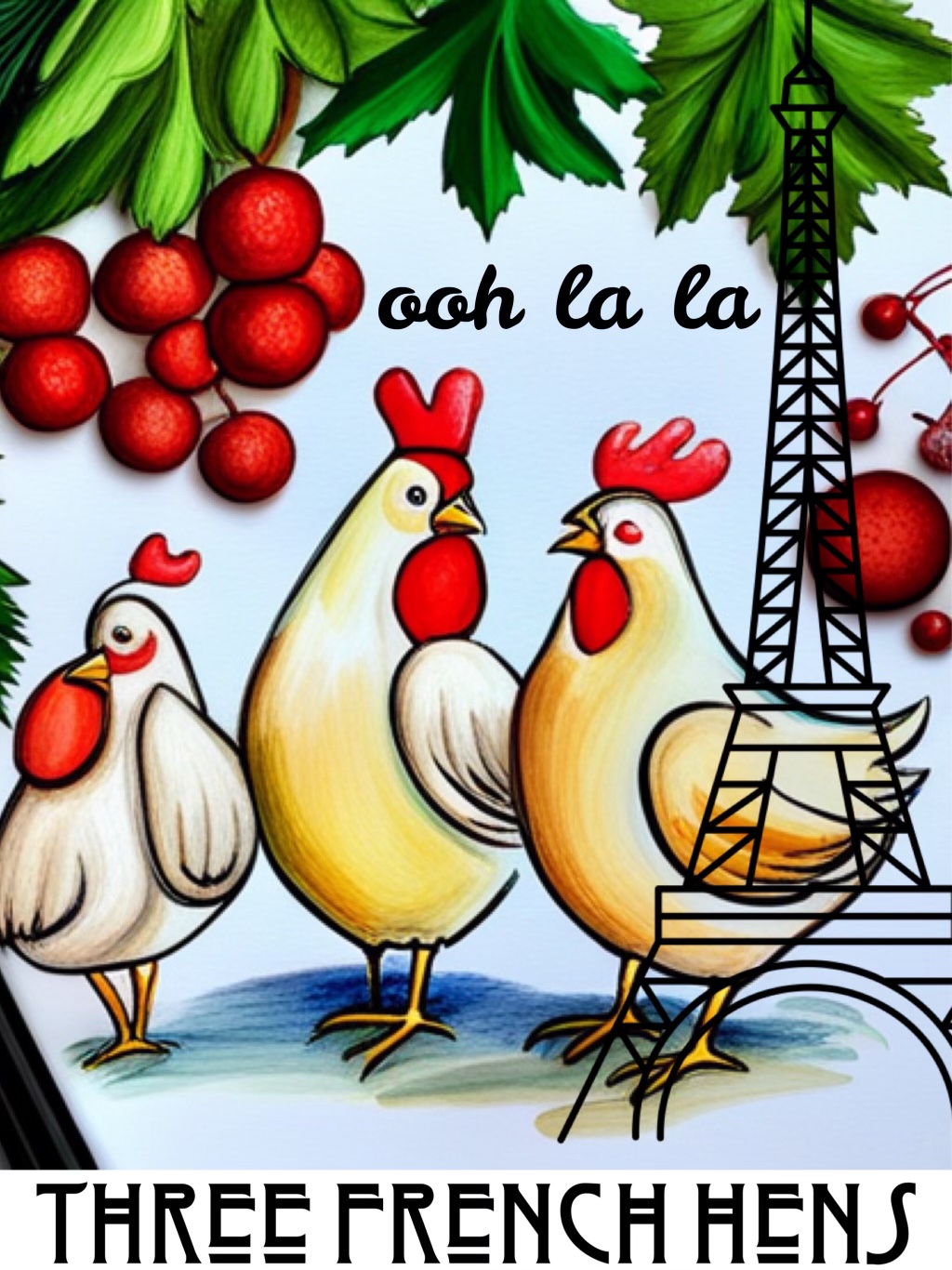 Free Coloring Page Printable: Three French Hens