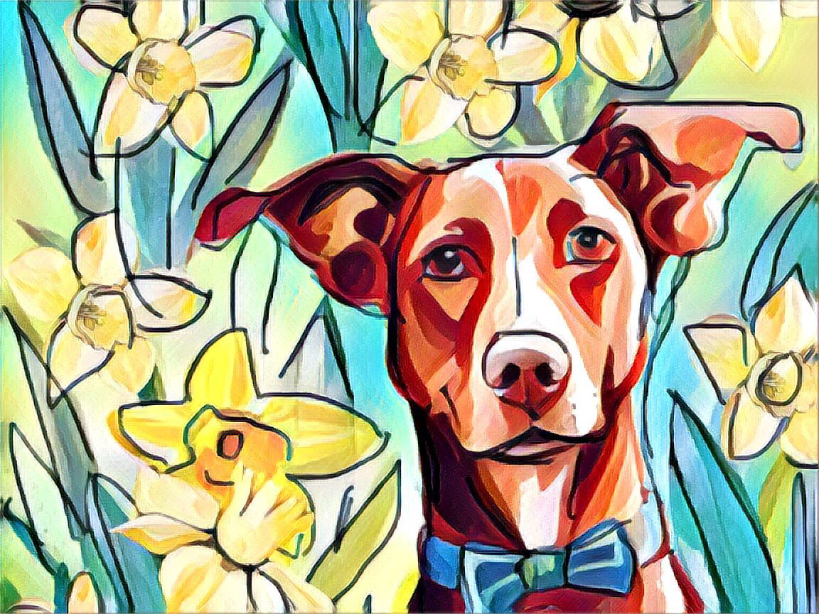 Free Coloring Page Printable: Dog! With Daffodils