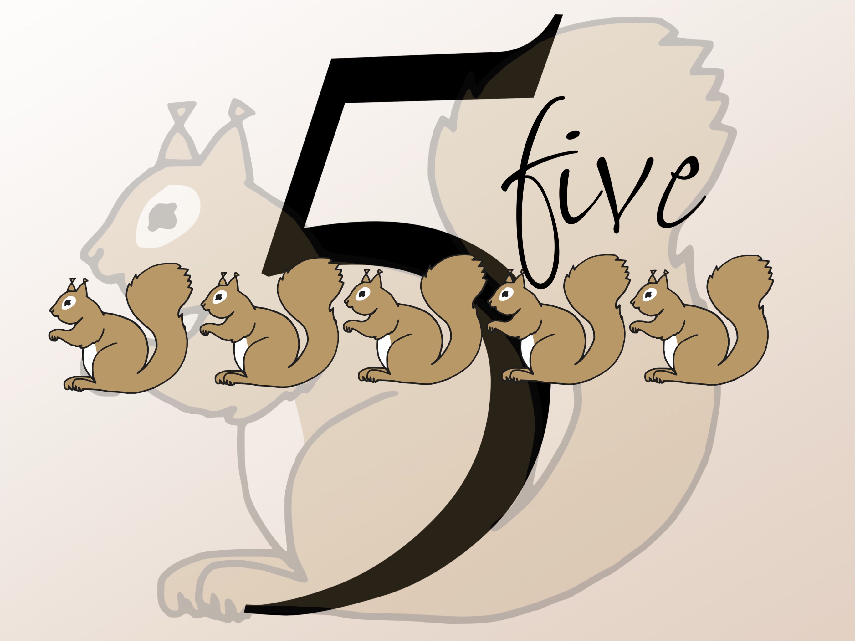 Free Printable: Vintage coloring page, “Five Squirrels”